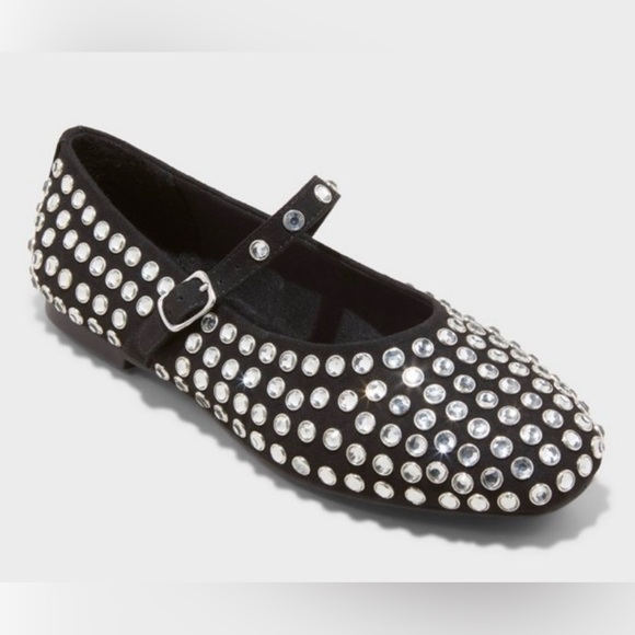 Target Shoes - Target Issa Rhinestone Mary Jane Ballet Flats A New Day Black Silver Size 7.5
